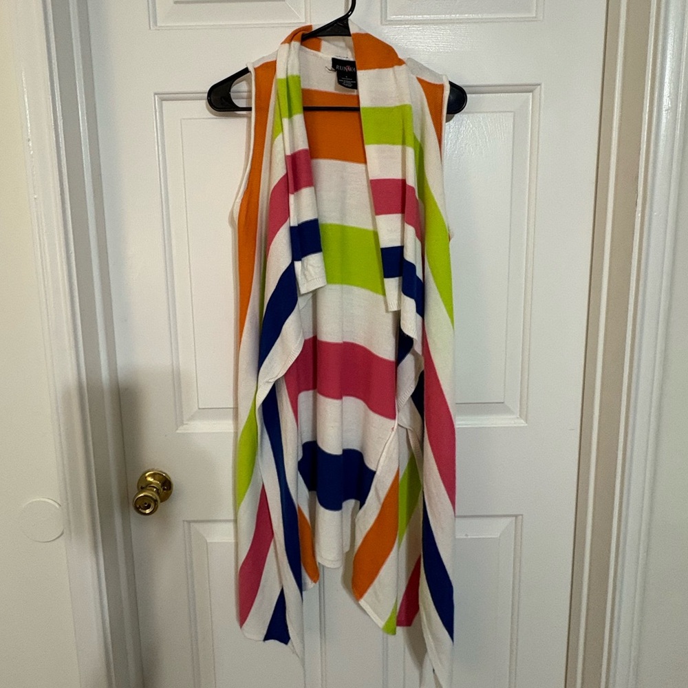 Colorful Striped Sleeveless Cardigan